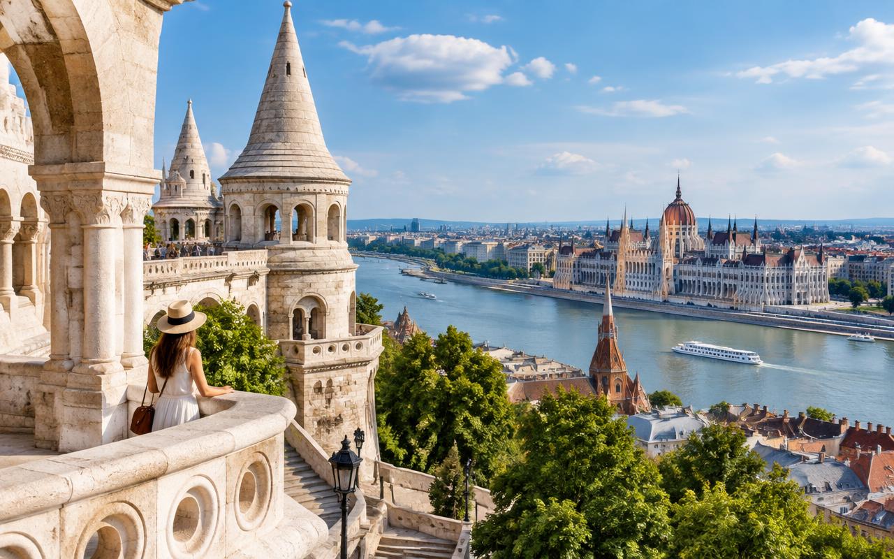 View of the Hungarian Parliament from the terraces of Fisherman's Bastion
